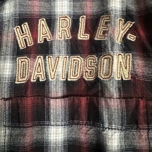 EUC Men’s Harley Davidson short sleeve flannel plaid snap down collar w buttons